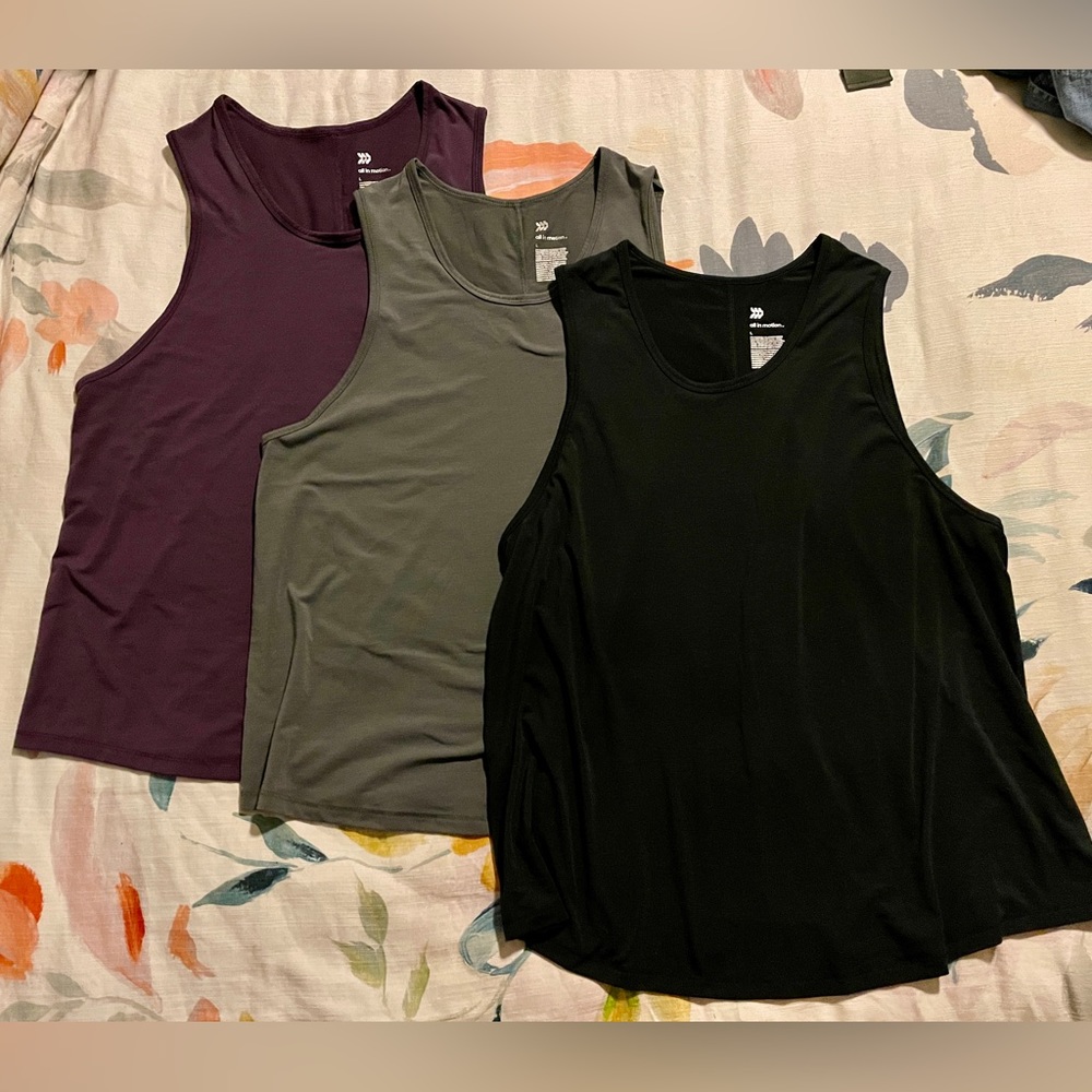 THREE NWOT All in Motion activewear tanks - Sz L